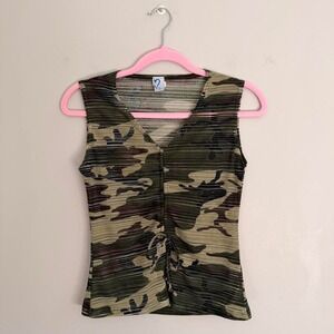 Y2K CAMO NEXT TO LOVE SHEER ROUCHED FRONT‎ TOP